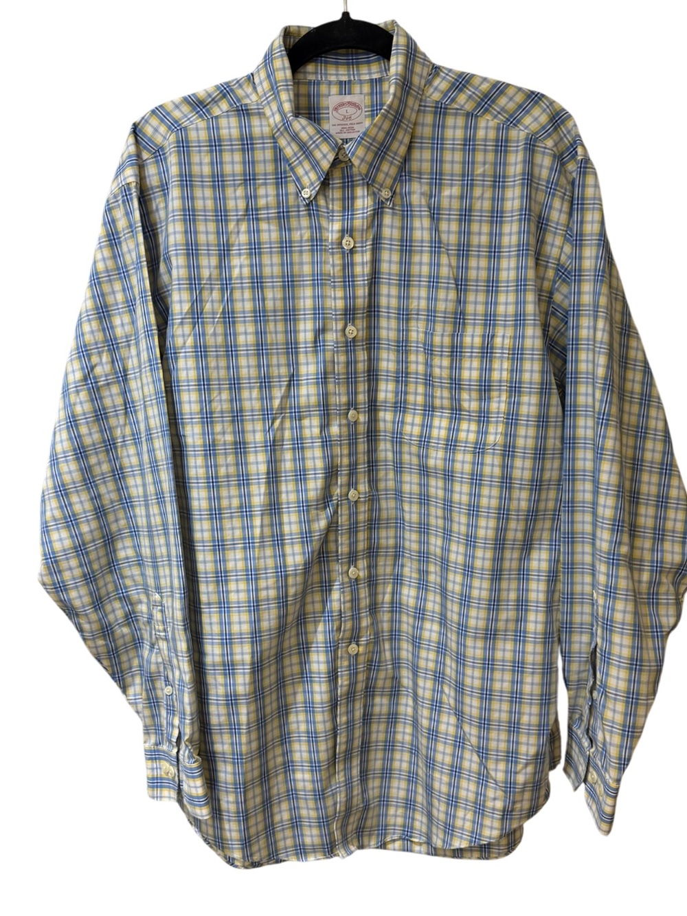 Brooks Brothers  346  Men's Button-Down Plaid Shirt in Yellow & Blue size  Large